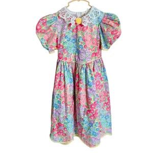 Vintage Ruth's Closet Dress Floral Print Lace Collar Girls Size 6X Easter Spring